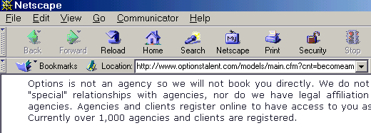 Screen capture of Options Talent Group web page